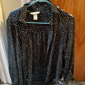 H&M Black Blouse with White Dots